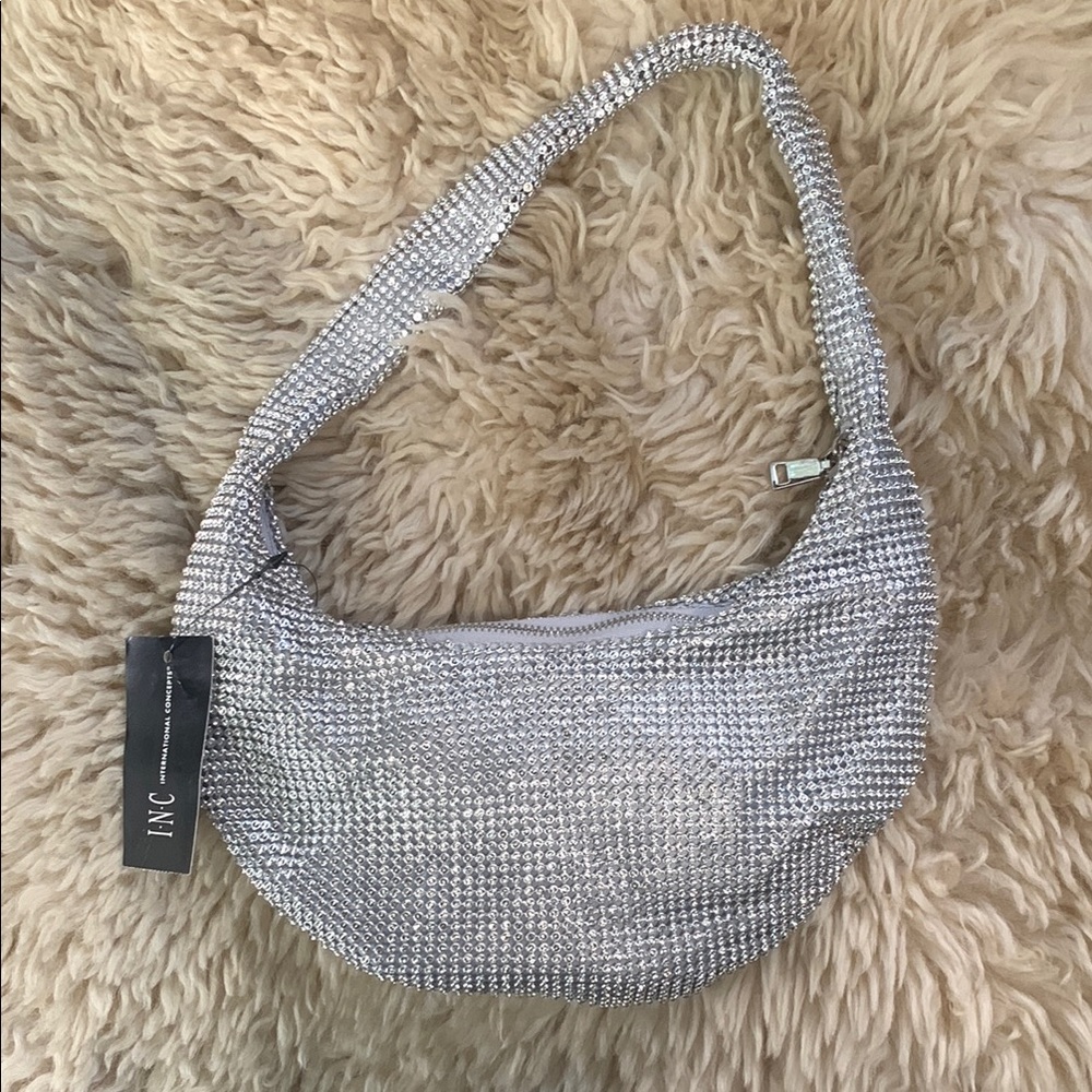 INC International Concepts Silver Rhinestone Shoulder Bag